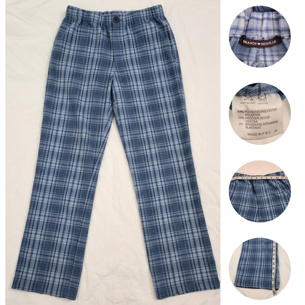 Brandy Melville Plaid Pants Womens One Size Blue Tartan Tilden Cara Y2K Preppy